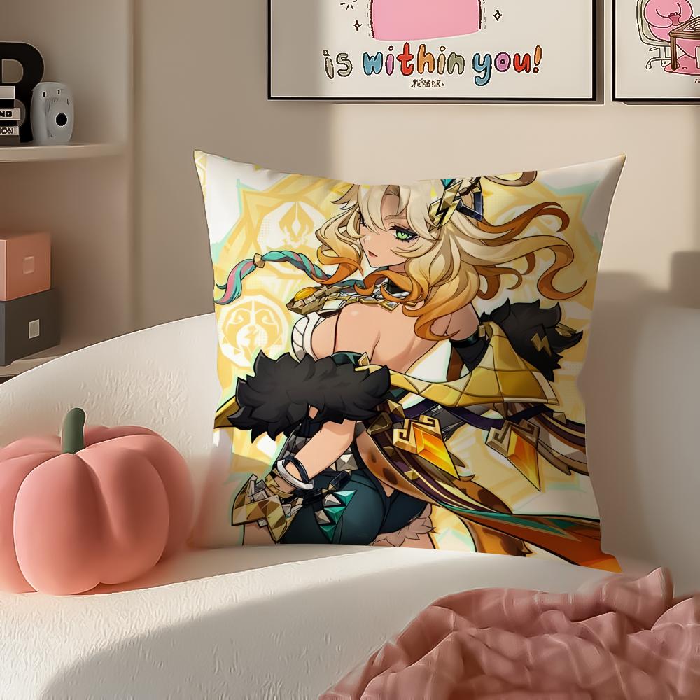 Game Genshin Xilonen Cushion Cover Pillowcase Short Plush Invisible zipper Room Sofa Cushion Cover