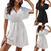 Women's Summer New Beach Sun Protection Skirt Casual V-Neck Pleated Dress for Women