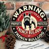 PC D Plat Vintage Avertissement Propriété Protégée Par Bouledogue Français Panneau Métallique Rond cm Magasin de Desserts Café Décor Mural