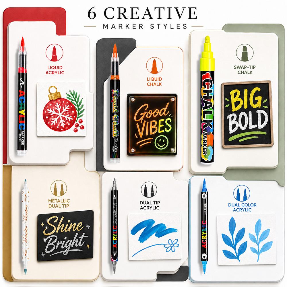 Christmas Gift Box Acrylic Paint Marker Set with Light Board for Kids DIY Drawing Art Craft