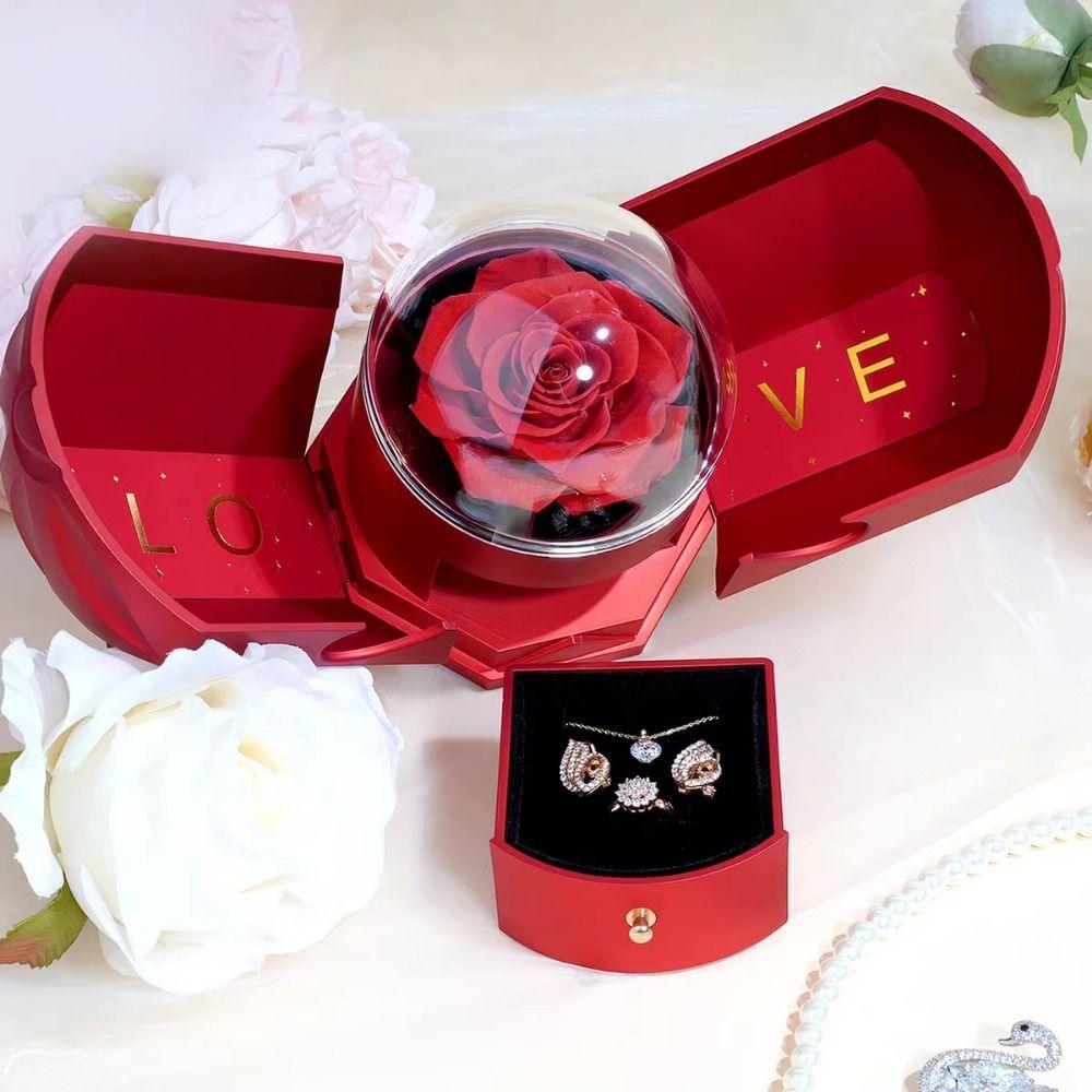 Decorative Rose Drawer Packaging Box Romantic Dried Flowers Necklace Box  Anniversary Present
