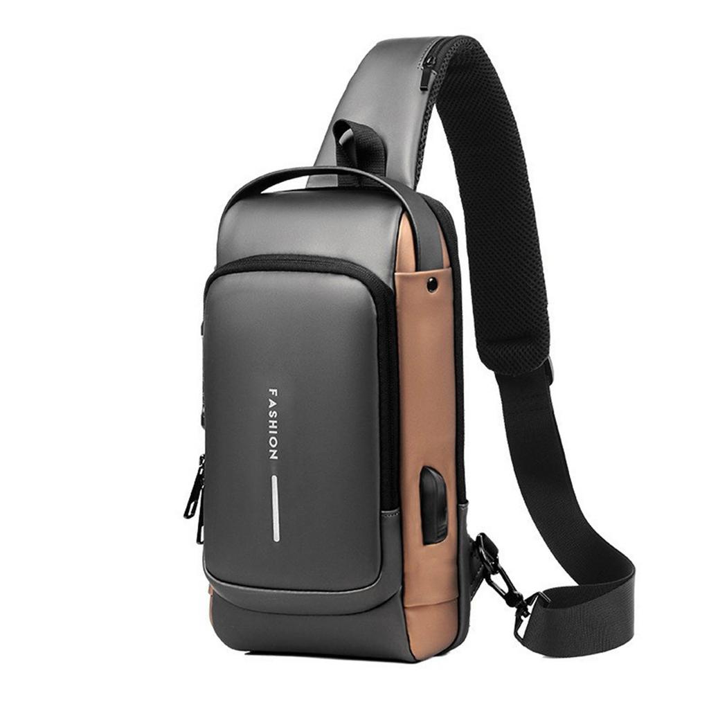 Password Sling Backpack Anti Theft Multifunctional Cycling Chest Bag for Motorcycle Men Grey and Black