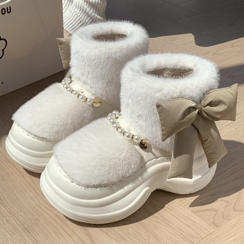 Women's Home Bootie Furry Slippers Warm Cozy Snow Boots with Fuzzy Plush Lined for Women Winter Non Slip House Shoes for Indoor Outdoor Short Boots