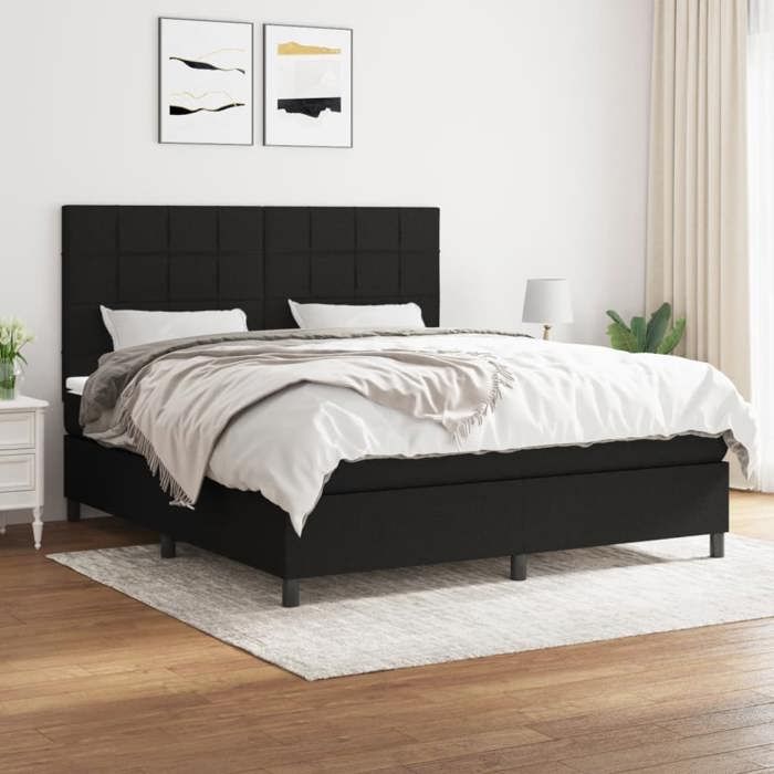Maison Exclusive - Sommier à lattes de lit avec matelas Noir 160x200 cm Tissu