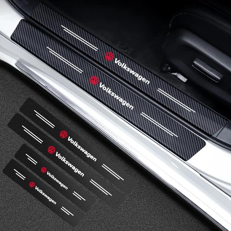 4Pcs Car Door Sill Scuff Plate Decor Carbon Fiber Stickers For Volkswagen VW Golf Polo Tiguan Passat Touareg Magotan Touran