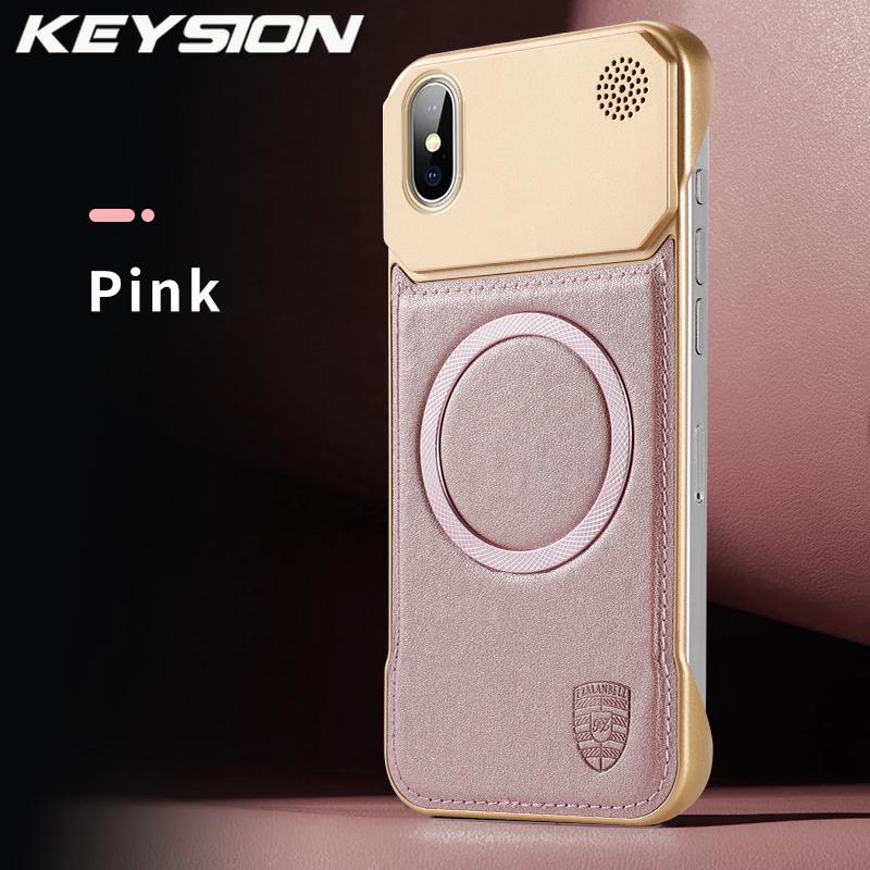 KEYSION Luxury Magnetic PU Leather Aromatherapy Phone Case for iPhone X XS Max Wireless Charging Borderless Back Cover