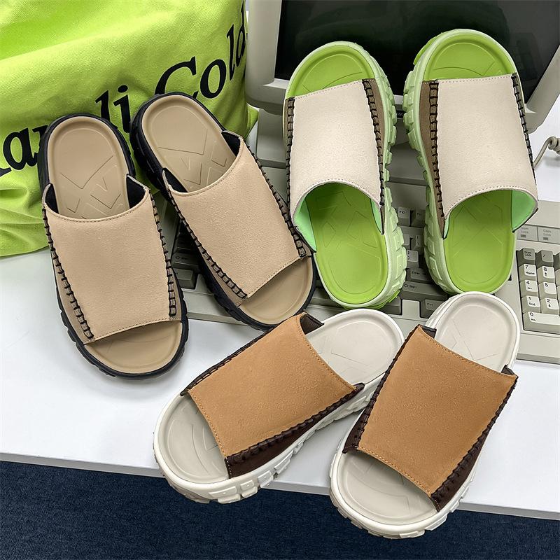 3302U Home Slippers Women's Summer High-quality Version Thick-soled Heightening Tire Shoes Leather Versatile Women's Shoes
