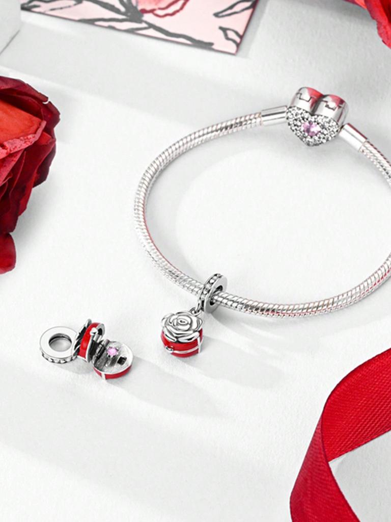 Valentine'S Day Love Roses Beads Charm Copper Plated Fit Charms Copperoriginal Bracelet For Jewelry Making Diy Charm