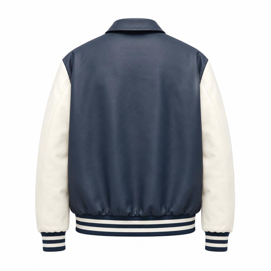 Men's baseball jersey splicing embroidered patch cotton jacket bomber jacket PU leather jacket men's American high street