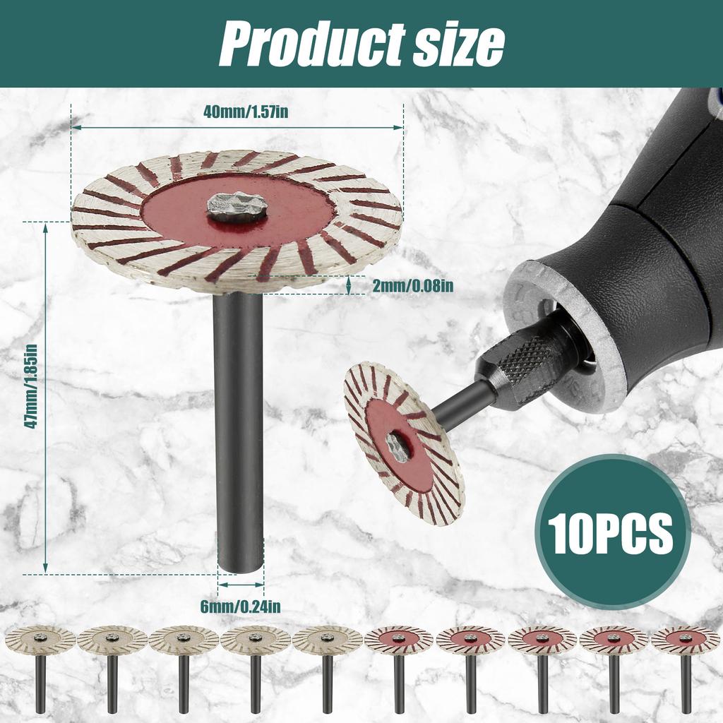 10Pcs Cutting Disc 6mm Shank Circular Saw Blade Sanding Disc Grinding Wheel For Wood Metal Stone Granite Marble Wet Dry Cutting