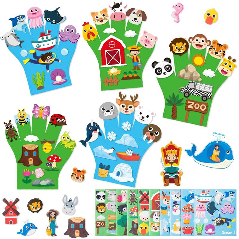 Children Hand Puppets Set Montessori Parish Toy DIY Animal Finger Puppets Storytelling Kindergarten Baby Interaction Social Tool