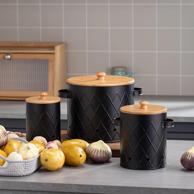 Carbon Steel Breathable Kitchen Storage Containers, Mesh Black 6-Piece Set