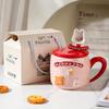 Creative High Value Ceramic Cup with Lid for Home Cute Couple Water Cup Gift Box High End Souvenir Gift Mug