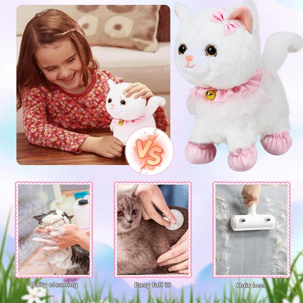 Interactive Lifelike Walking Toy Cat for Kids, Touch&Voice Controlled Remote with Leash, Wags Tail, birthday Christmas Gift