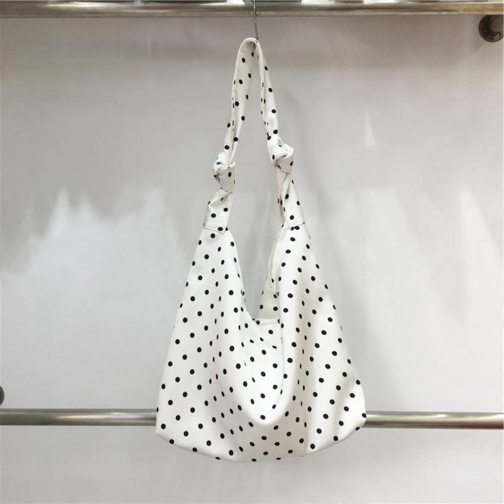 Sweet Polka Dot Tote Bag Spacious Bow Tie Handbag Travel Canvas Shoulder Bag Daily Use