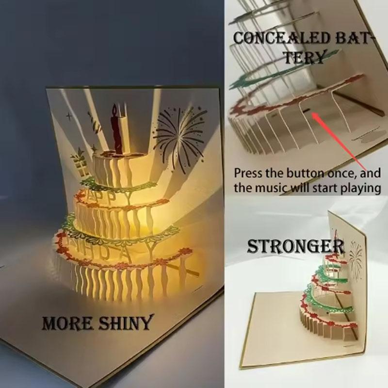 Musical Birthday Greeting Cards 3D Light Birthday Card Folding Type Pop Up Greeting Cards with Envelope Birthday Party Supplies