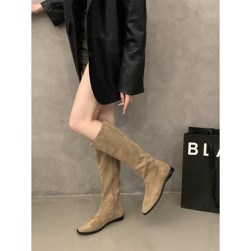 Retro Flat Boots Boots Women's Shoes Year-old Simple Versatile Knight Boots Boots Spring and Autumn Single Boots