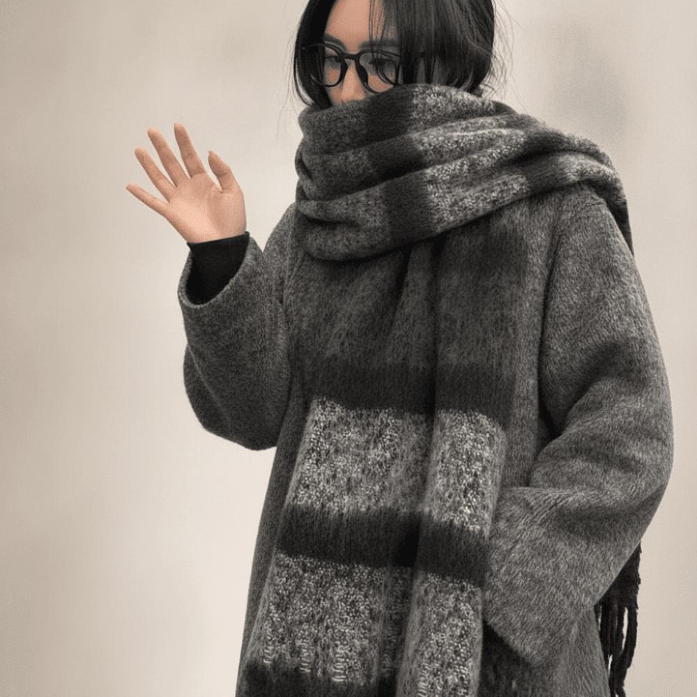 Thermal Plaid Mufflers Thick Tassel Shawls Chunky Neckwear Winter Scarves  Outdoor Travel