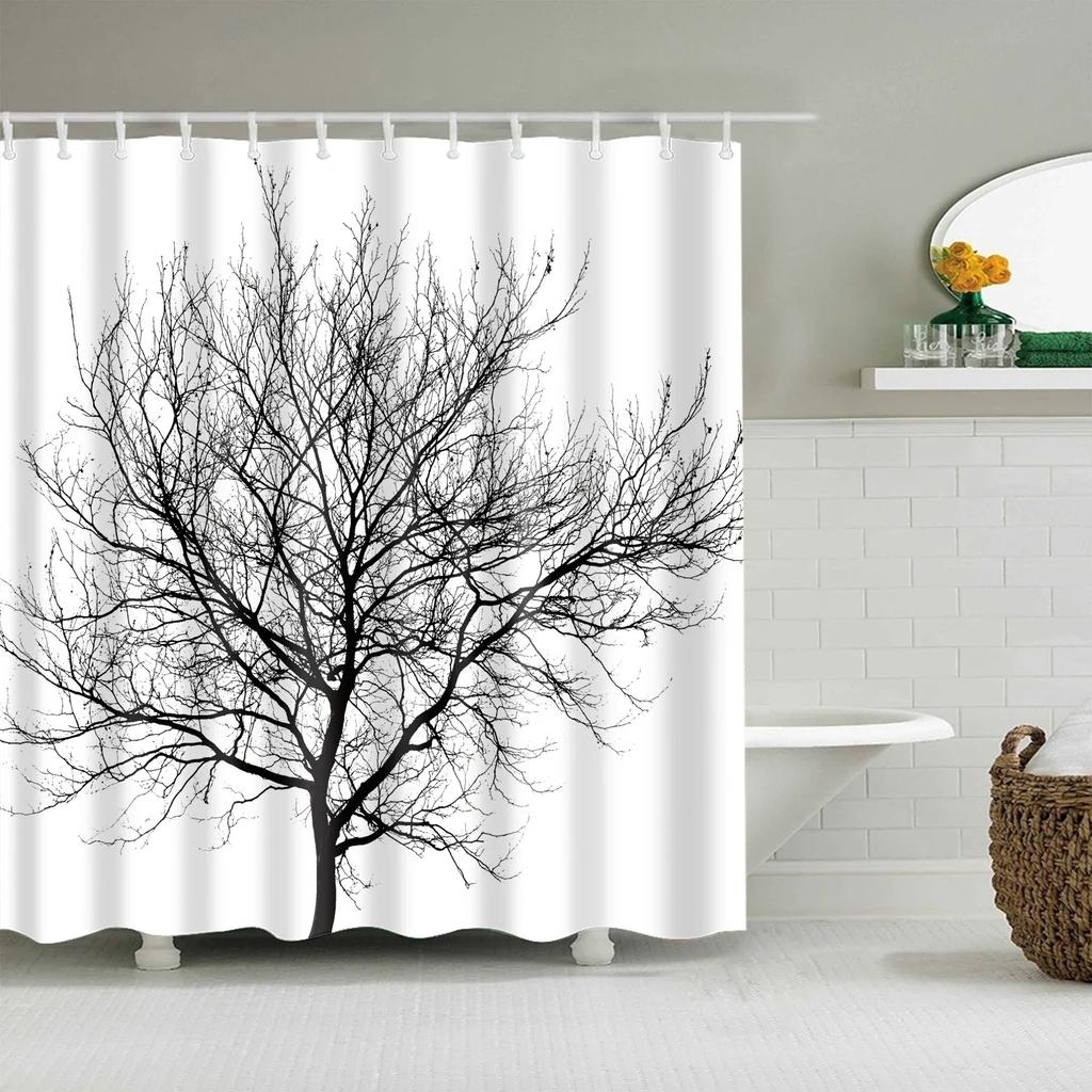 Plant Flowers Trees Green Leaves Bathroom Shower Curtains Frabic Waterproof Polyester Bath Curtain With 12 Hooks