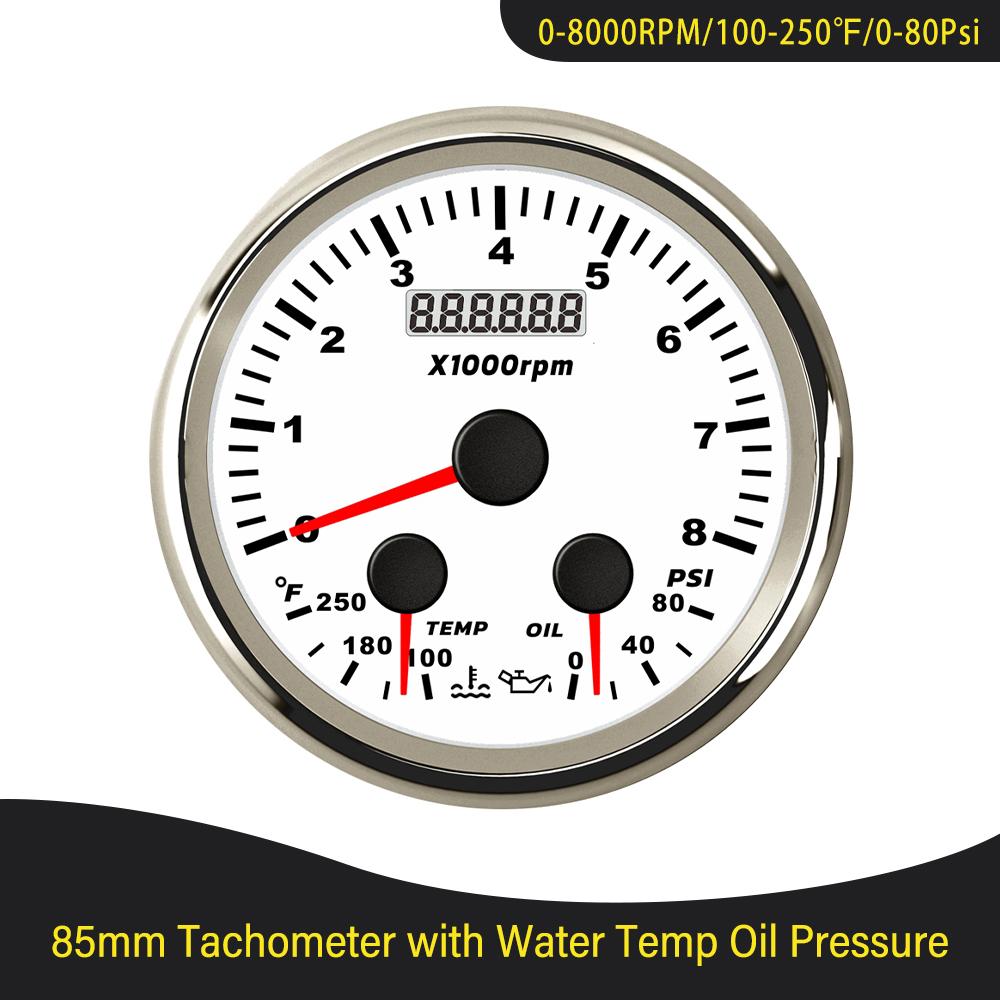 Waterproof Car Boat Universal 85mm GPS Speedometer Odometer with Fuel Level Tachometer Water Temp Oil Pressure Red Backlight