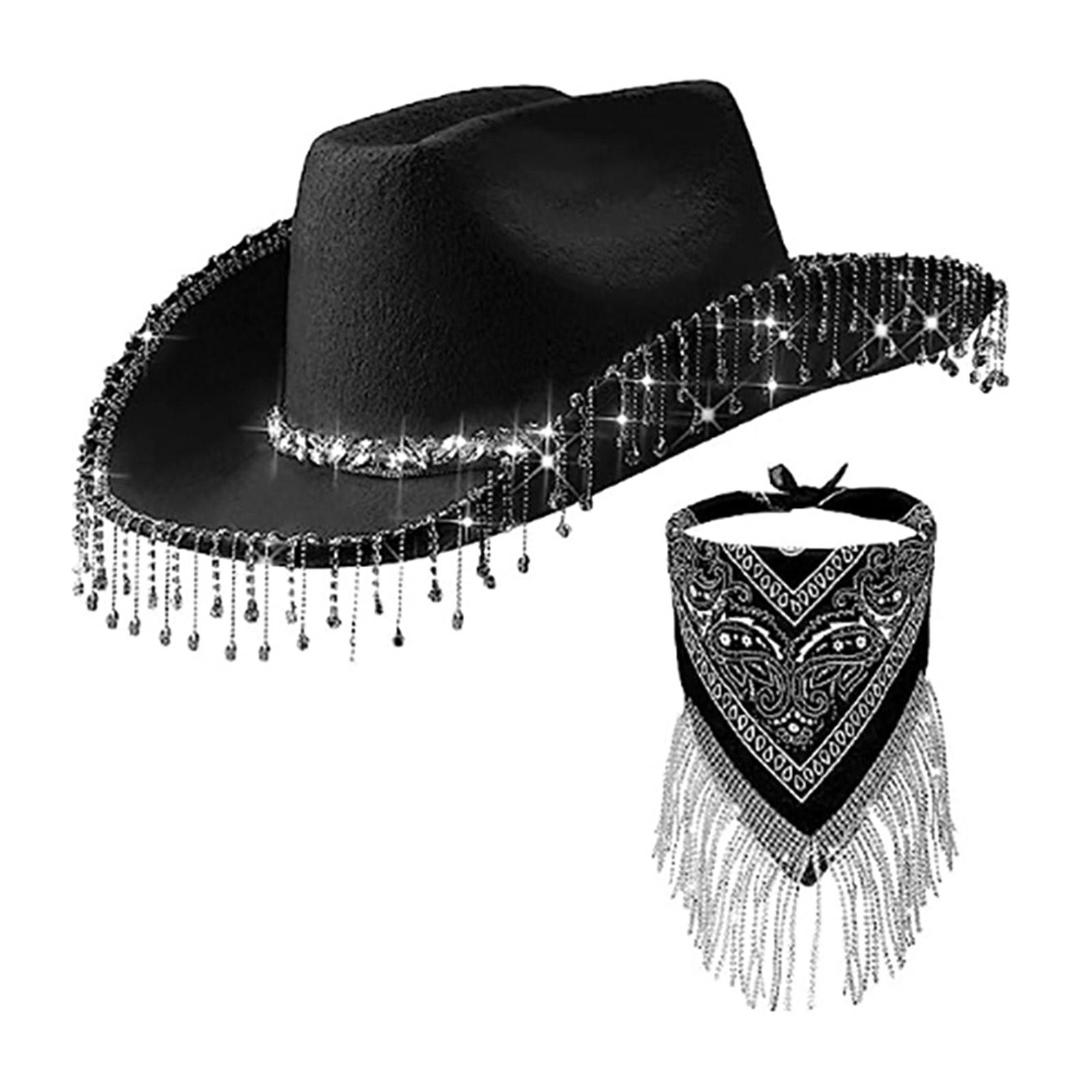 

Rhinestone Fringed Cowgirl Costume Set for Bachelorette Party Cowboy Hat Bandannas Women Bridal Party Costumes Club Suit чёрный