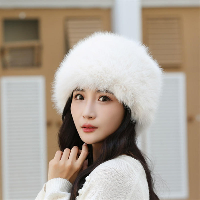 Women Warm Snow Ski Cap Fur Bucket Hat Mongolian Hat Ear Protection Winter Hats Thick Windproof Dome Luxury Plush Fisherman Hat