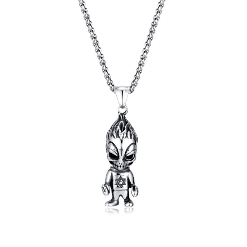 European American Fashion Stainless Steel Cartoon Character Pendant Trendy Men s Hip-hop Six Pointed Star Titanium Necklace