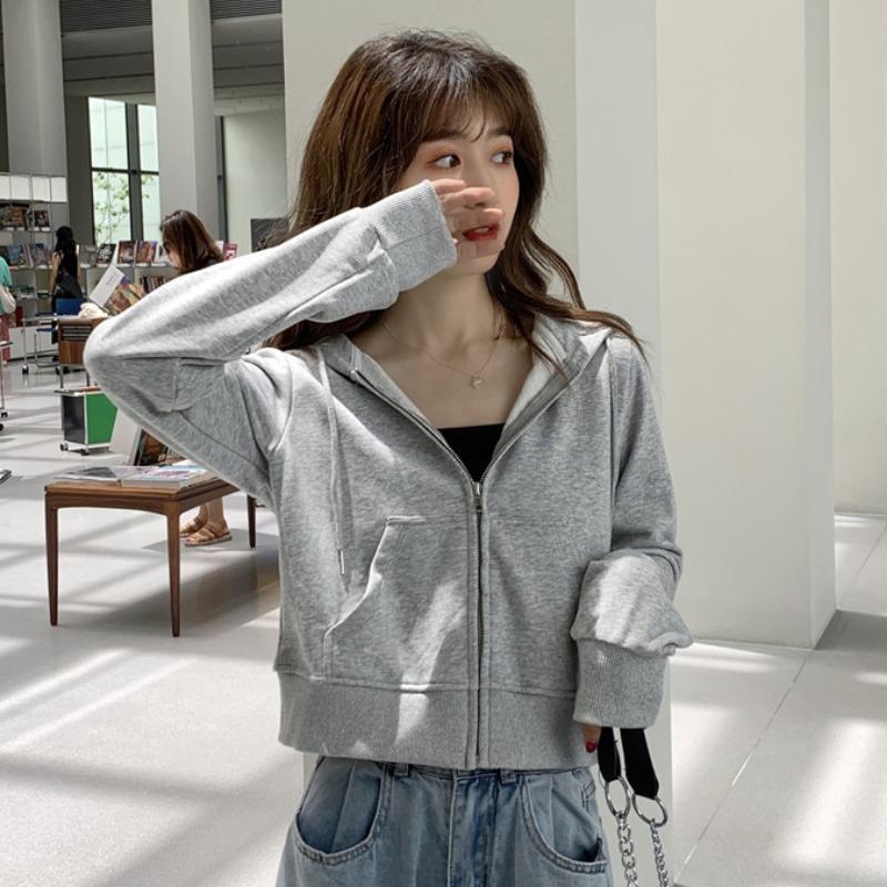 Women S Loose Fit Short Hooded Zip Up Long Sleeve Sweatshirt