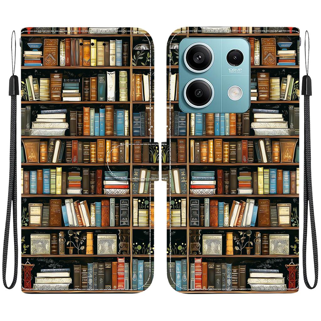Handmade PU Leather Flip Case for Xiaomi Redmi Note 13 (5G) Anti-Slip Shockproof Cover with Wrist Strap & Heart/Rose Cat Designs