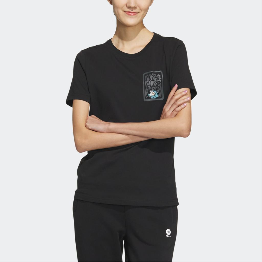 Adidas Neo Slim-Fit Round Neck Pullover Short Sleeve T-Shirt Women Tops Black IK6028