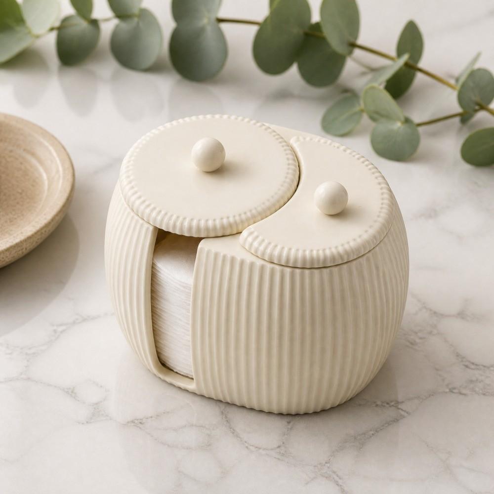 3D Printed Cosmetics Storage Box Striped Pattern Cotton Pad Holder  Washbasin Counter Decor