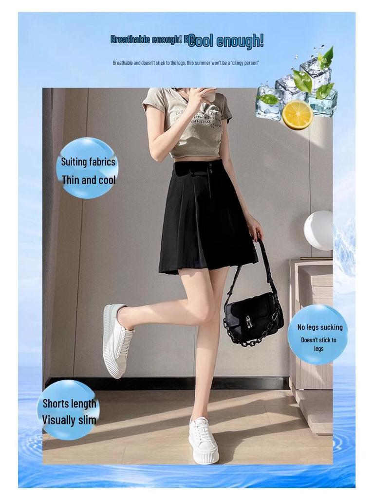 2025 Petite Plus Size Summer Suit: High-Waist A-Line Midi Skirt & Wide-Leg Five-Point Pants