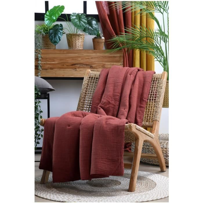 Plaid - TERRACOTTA - 180 x 220 cm - Gaze de coton - Douceur - Lavable
