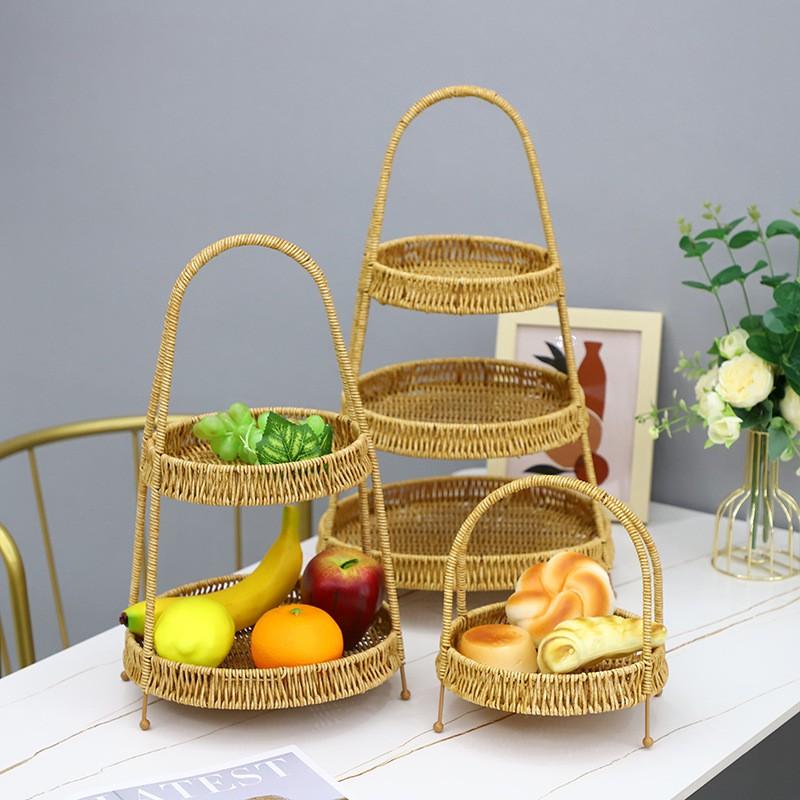 Woven-Style PP Multi-Tier Serving Basket Snacks Fruits Bread Dim Sum Japanese Style Storage Organizer