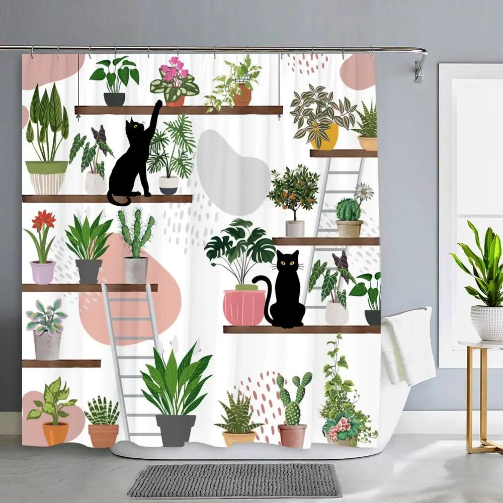 

Popular Spring Flower Plant Shower Curtain Pink Cherry Blossom Flowers Butterfly Plant Landscape Bath Curtain Art Bathroom Decor W90XH180cm