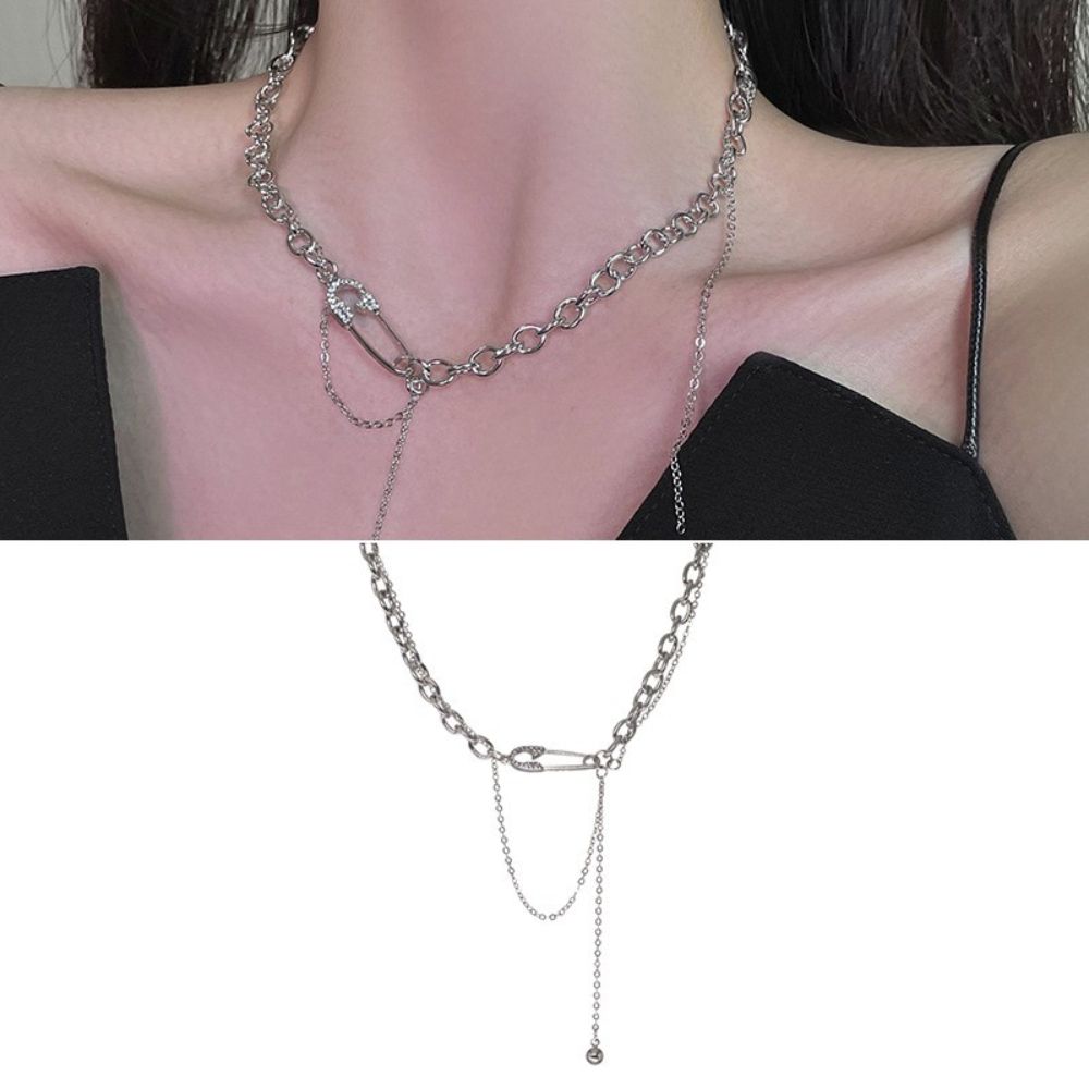 Safety Pin Gothic Women Clavicle Chain Sweater Necklace Party Jewelry Korean Style Pendant Necklace