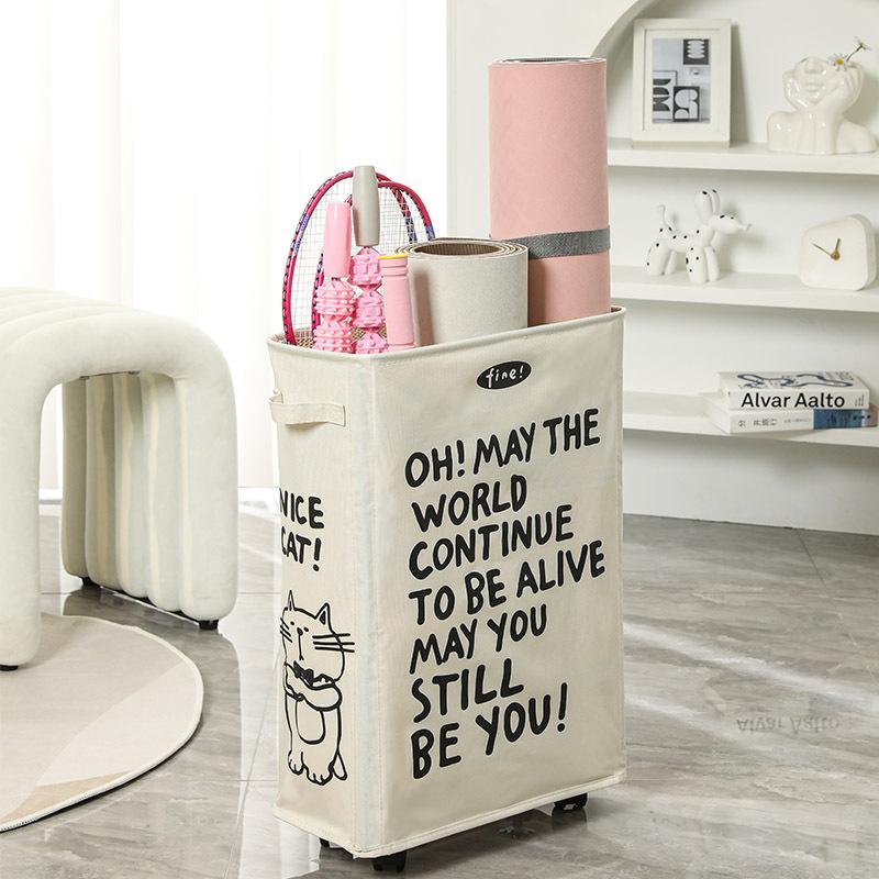 1pc Oxford Cloth Storage Basket Large-capacity Foldable Yoga Mat Fitness Equipment Storage Box Slit Storage Basket With Casters