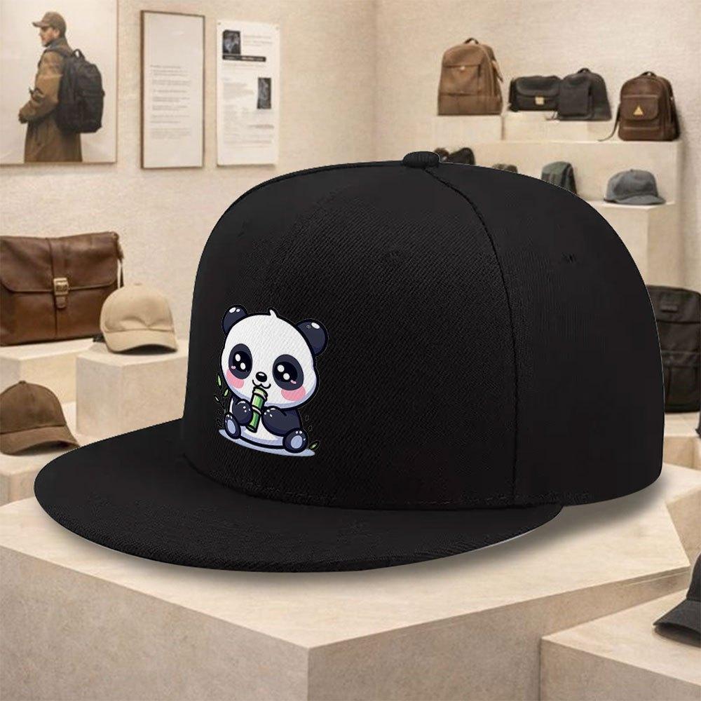 Cute Cartoon Panda Eating Bamboo Polyester Baseball Cap Unisex Flat Brim Hip Hop Street Style Hat