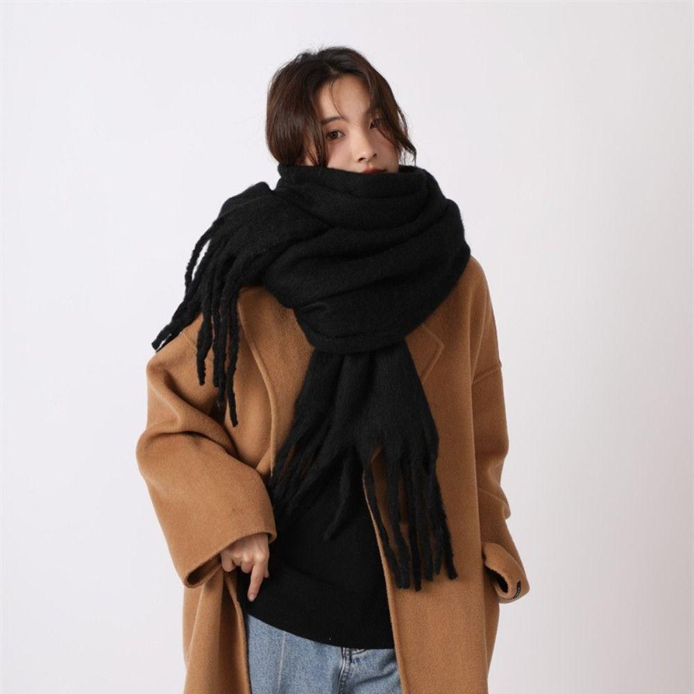 Mohair Winter Wool Scarf Tassel Long Shawl Simple Winter Cashmere Scarves Girl