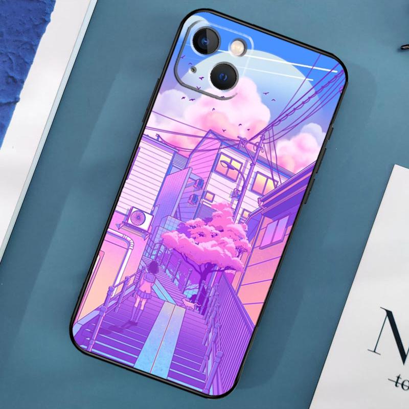 Pastel Japan Kyoto City Case For iPhone 15 14 13 12 11 Pro Max X XS Max XR 7 8 Plus SE 2020 2022 Bumper Case Cover