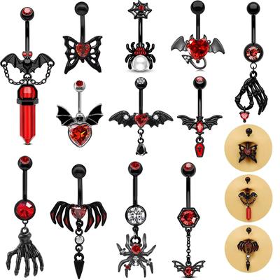 Halloween Punk Belly Button Rings For Women Girls Personalized Gothic Bat Skull Heart Navel Ring Body Piercing Jewelry Gifts