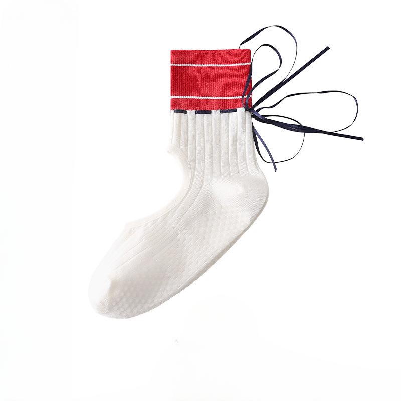 

Female Professional Yoga Pilates Backless Drawstring Streamers Wicking Sweat Non Slip Boneless Floor Socks 1 pair