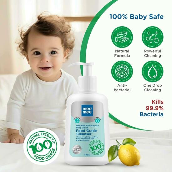 Mee Mee Food Grade Liquid Cleanser 500ml | Anti-Bacterial, Kills 99.9% Germs, 100% Natural Formula| One Drop Cleaning, Dermatologically Tested