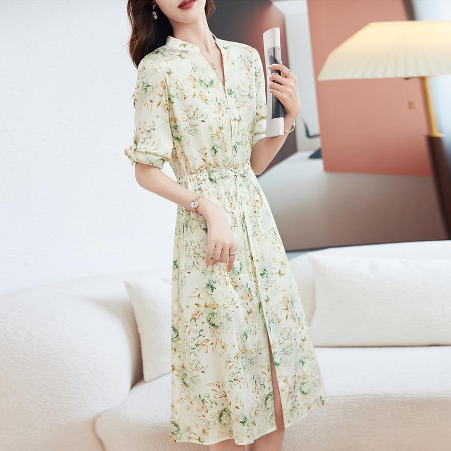 

Light luxury silk dress women s summer new waist and thin fashion floral mulberry silk skirt L