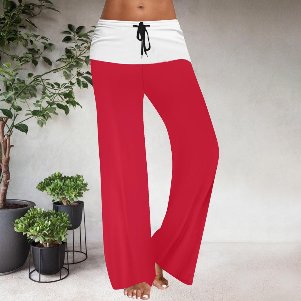 Women's Drawstring Elastic Waistband Wide Leg Color Matching Casual Pants