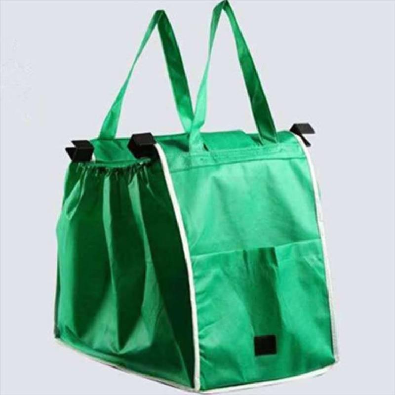 Reusable Green Non-woven Fabric Foldable Supermarket Trolley Bag Convenient Shopping Cart Bag