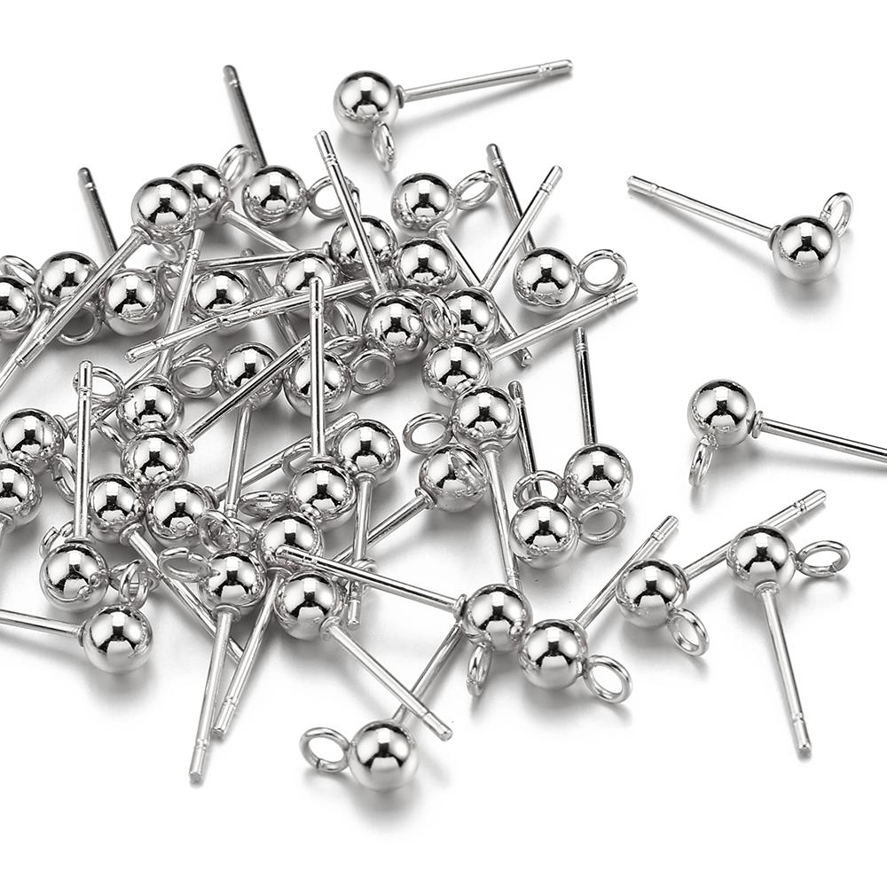 100pcs/20pcs Stainless Steel Round Ball Ear Post Studs Ear Backs Open Rings Gold Color Earrings for DIY Jewelry Making Wholesale