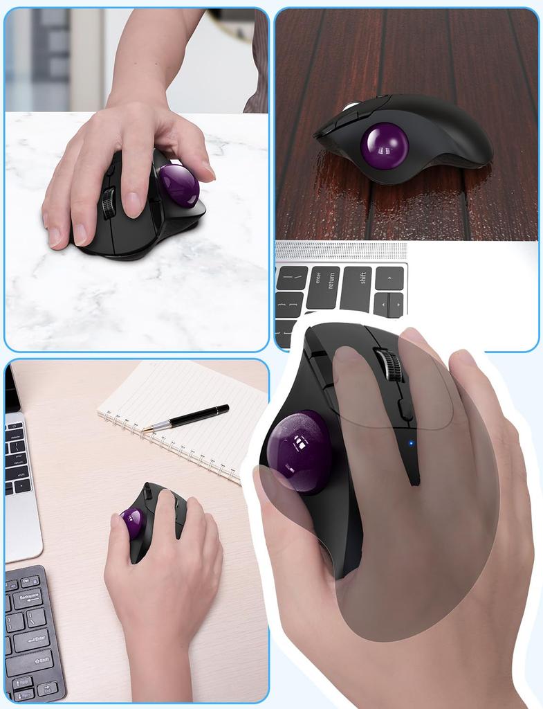 2023 Ewin Wireless Trackball Mouse, 2.4GHzBluetooth Compatible, Thumb-Mouse, Quiet, High Precision, Two-Level DPI Switching, Ergonomic Design,