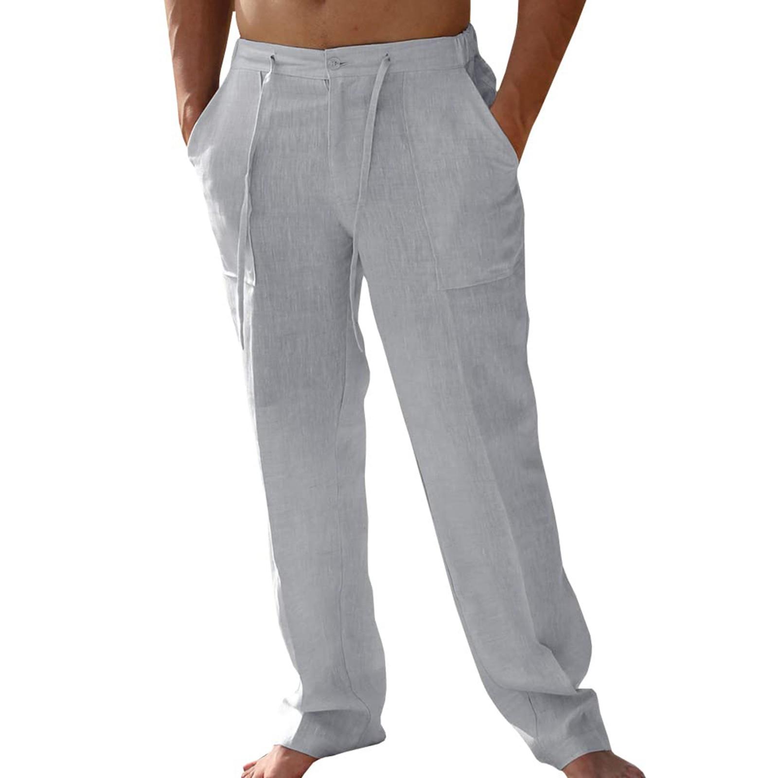 

Чоловіча повсякденна лляна сумка з накладками на вільних шнурках, літні пляжні штани для йоги M