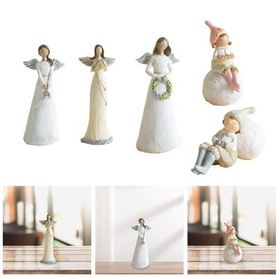 Angel Figurine Creative Decorative Art Crafts Collection Sculpture Tabletop Ornament for Shelf Indoor Bedroom Fireplace Desk